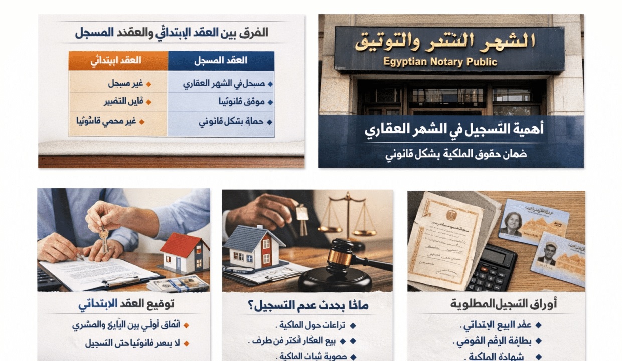 الفرق بين العقد المسجل والابتدائي