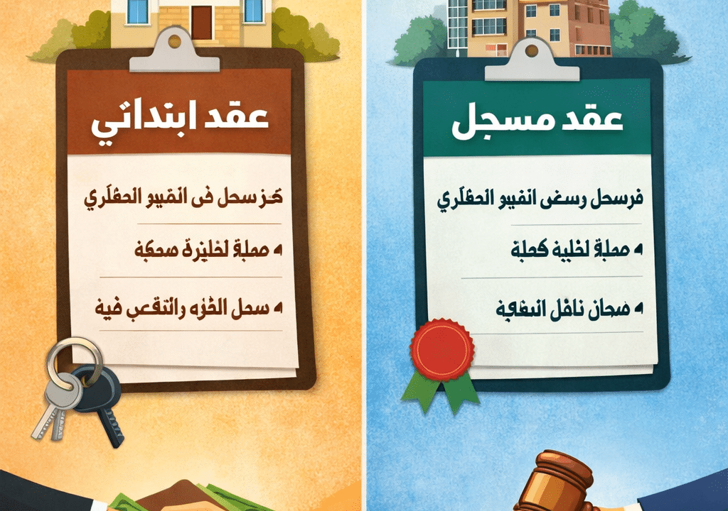 الفرق بين عقد ابتدائي وعقد مسجل