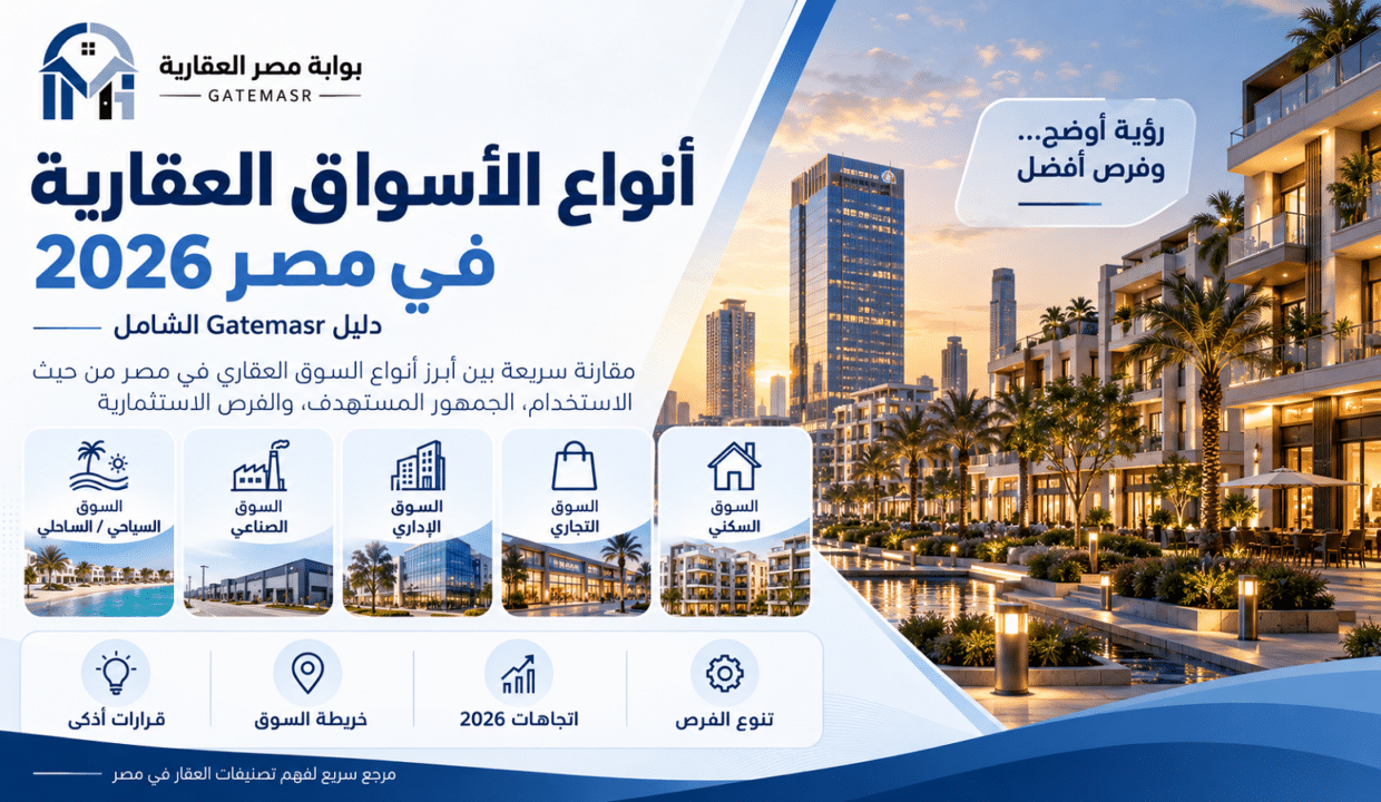 أنواع الأسواق العقارية في مصر 2026 دليل Gatemasr الشامل